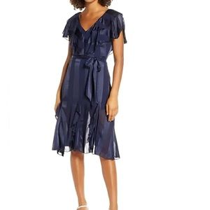 Elizabeth Crosby ruffle dress Ana Color: Navy size Medium, Large